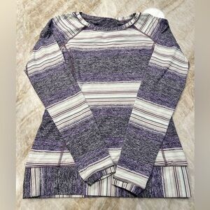 Lululemon Race Your Pace Long Sleeve Osaka Stripe Heathered Black Grape Sz 8
